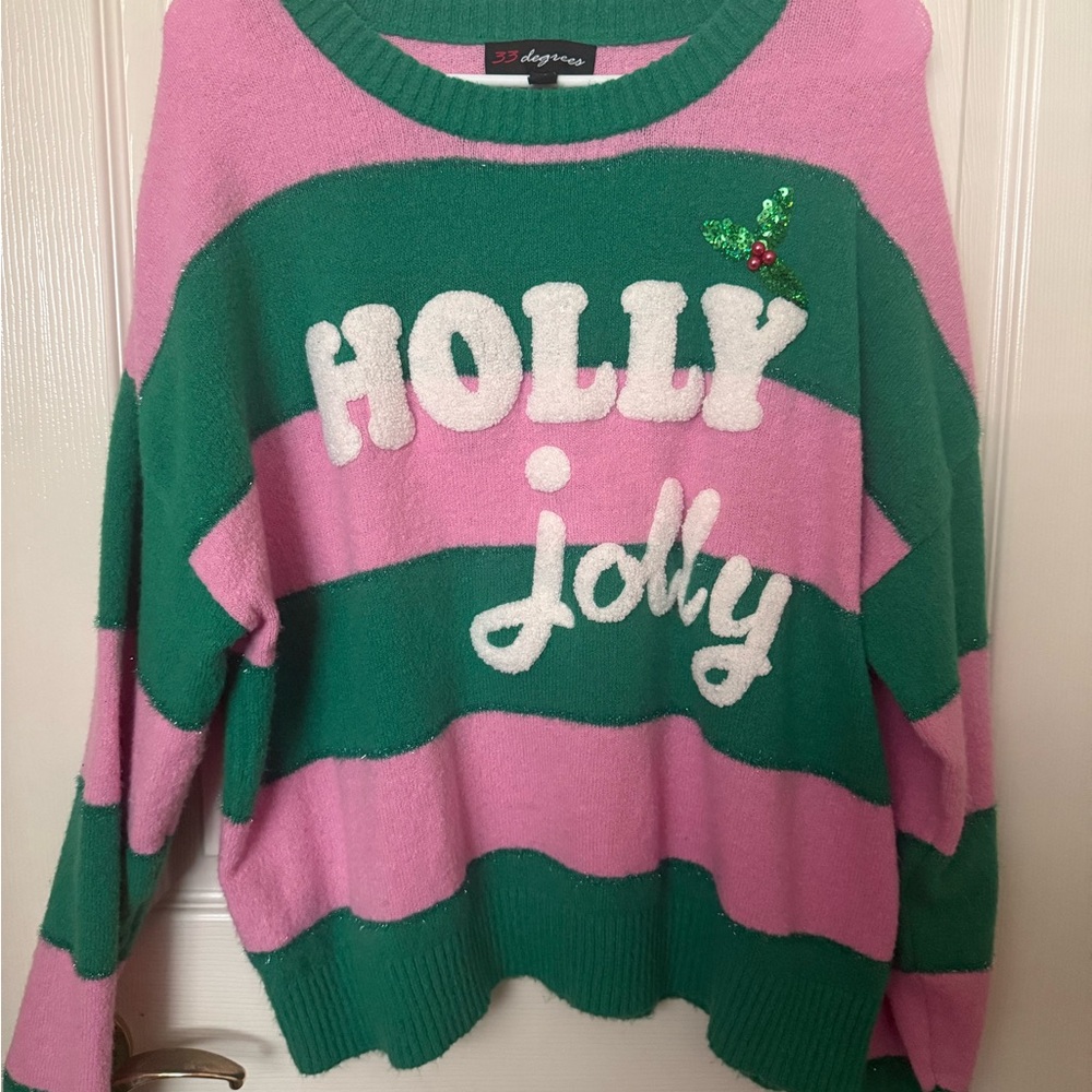 32 Degrees Holly Jolly Pink and Green Sweater